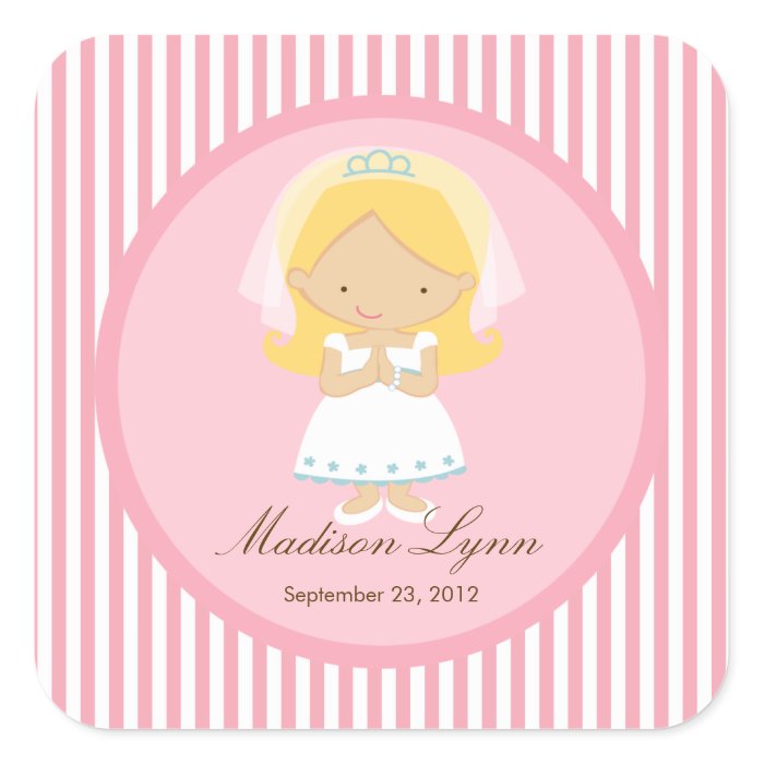 Sweet Girl First Holy Communion Sticker Brown Pink