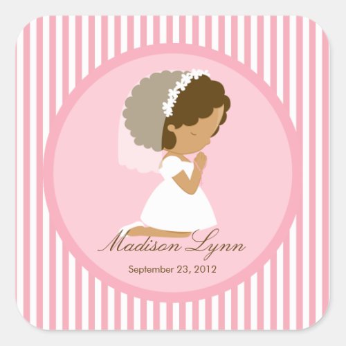 Sweet Girl First Holy Communion Sticker Brown Pink