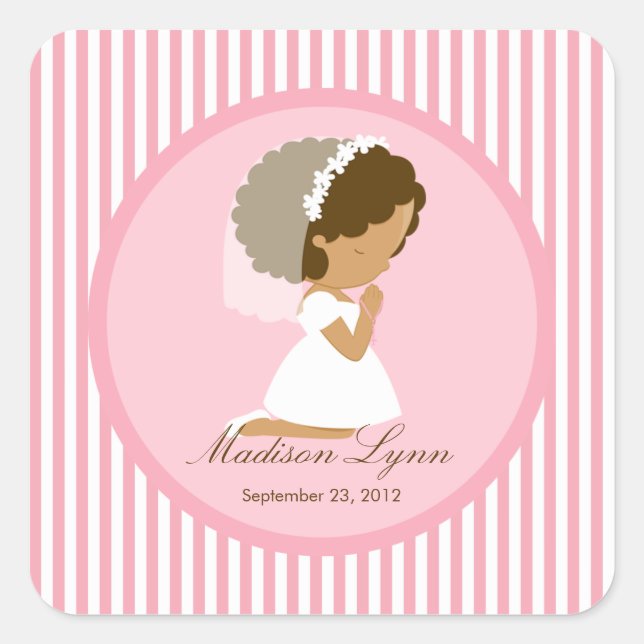 Sweet Girl First Holy Communion Sticker Brown Pink (Front)