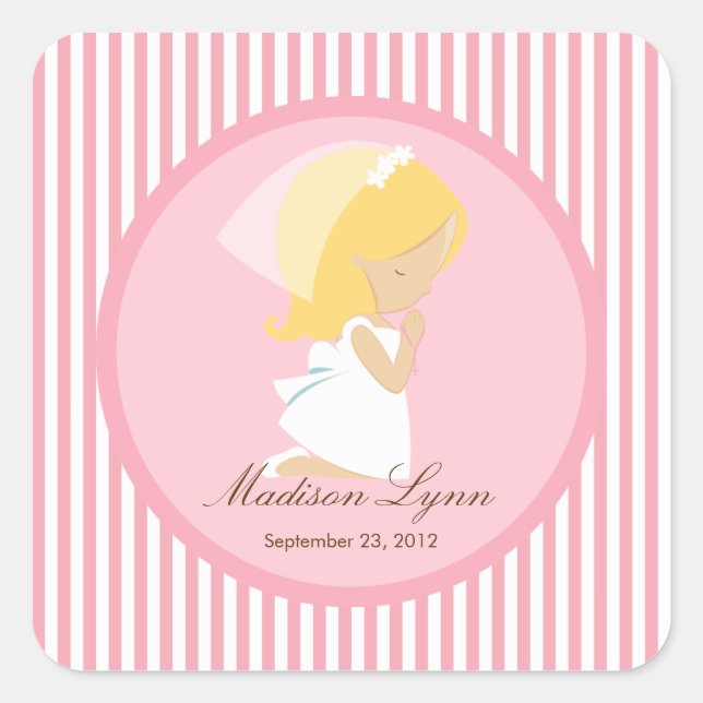 Sweet Girl First Holy Communion Sticker Pink (Front)