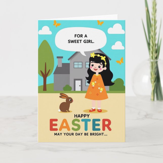 Sweet Girl Happy Easter Card (Front)