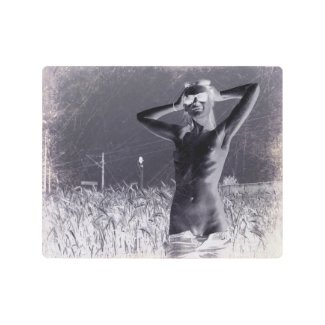 Sweet girl in erotic photography invert outdoors metal print