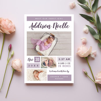 Sweet Girl Magnetic Photo Birth Announcement by rileyandzoe at Zazzle