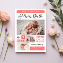 Sweet Girl Photo Collage Birth Announcement