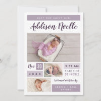 Sweet Girl Photo Collage Birth Announcement