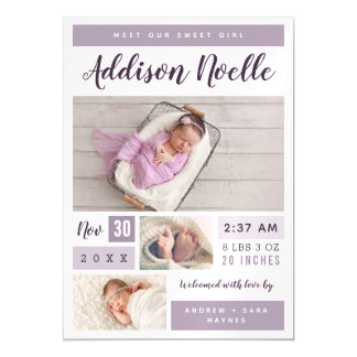 Sweet Girl Photo Collage Birth Announcement