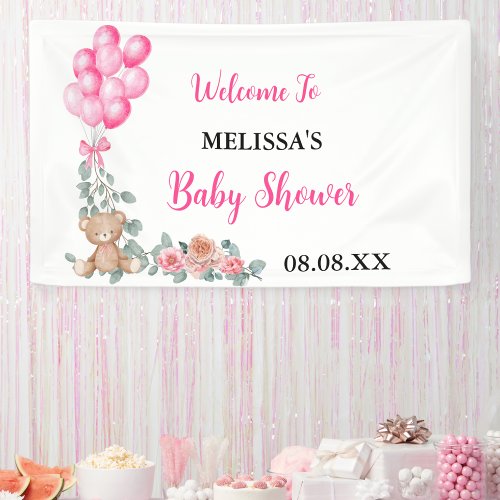 Sweet Girl Pink Balloon Eucalyptus Baby Shower Banner