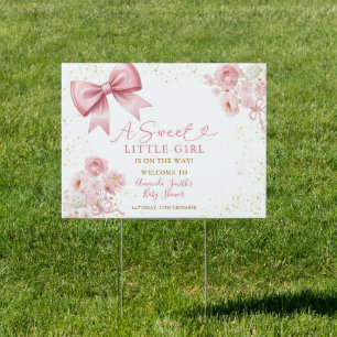 Sweet Girl Pink Bow Coquette Baby Shower Floral Sign