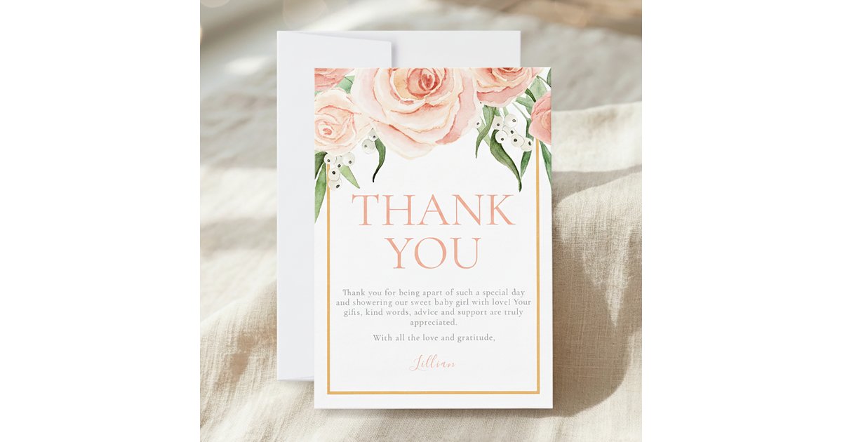 Sweet Girl Pink Floral Baby Shower Thank You Card | Zazzle