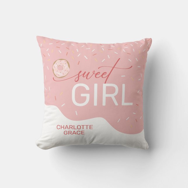 Sweet Girl Pink Frosting Spinkles Girl's Throw Pillow (Front)