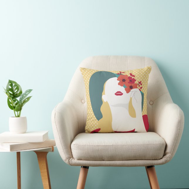 Sweet Girl & Polka Dots Throw Pillow (Chair)
