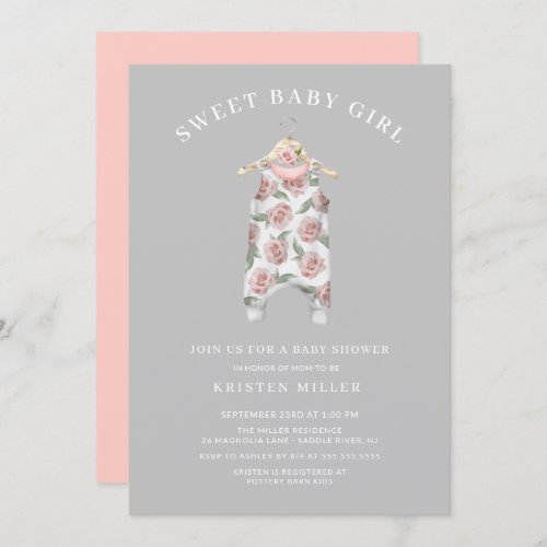 Sweet Girl Rose Romper Baby Shower Invitation