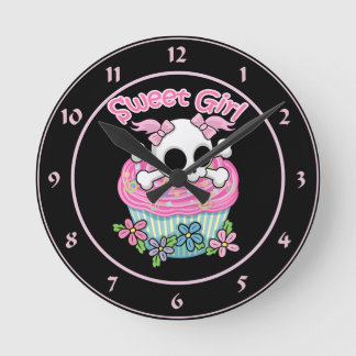 Sweet Girl Skull Round Clock