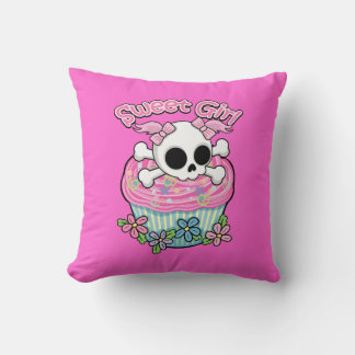 Sweet Girl Skull Throw Pillow