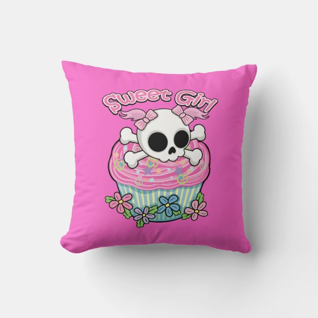 Sweet Girl Skull Throw Pillow (Front)