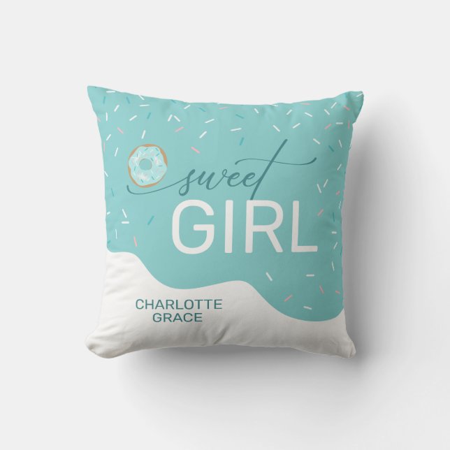 Sweet Girl Teal Frosting Spinkles Girl's Throw Pillow (Front)