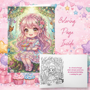 Sweet Girl with Cupcake Birthday   Color Me Card