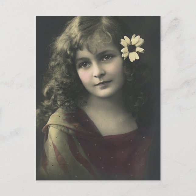 Sweet Girl With Flower Postcard (Front)