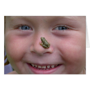 Sweet Girl With Frog On Nose Cards