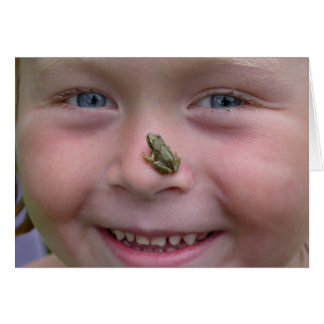 Sweet Girl With Frog On Nose Cards