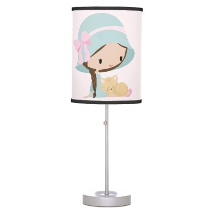 Sweet Girl with kitten nursery lamp