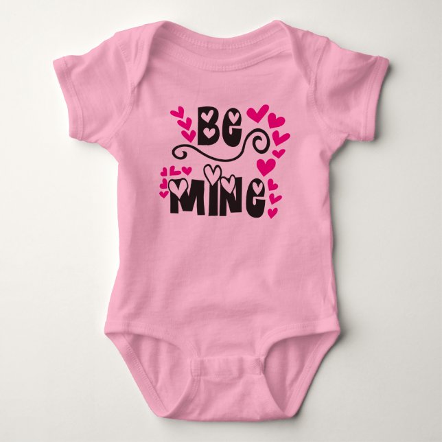 Sweet Girls Be Mine Pink Hearts Valentines Day Baby Bodysuit (Front)