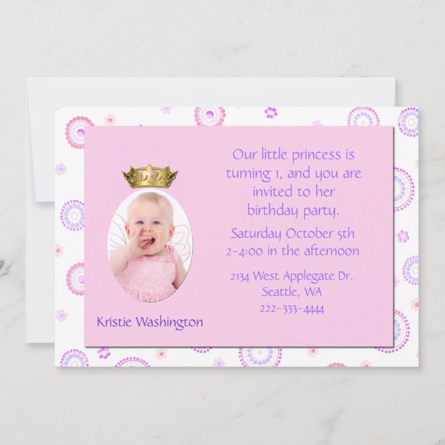 Sweet Girl's Crown Birthday Party Invitation (Front)