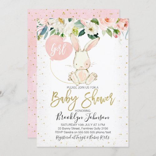 Sweet Girls Floral Bunny Baby Shower invitation