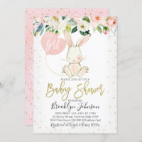 Sweet Girl's Floral Bunny Baby Shower invitation