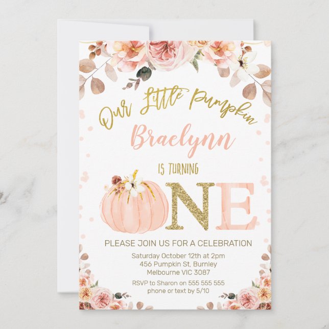 Sweet Girls Rustic Fall Pumpkin 1st Birthday Invitation (Front)