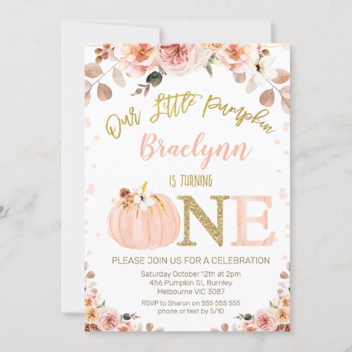 Sweet Girls Rustic Fall Pumpkin 1st Birthday Invitation