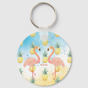 Sweet Girly Flamingo and Pineapple  Keychain