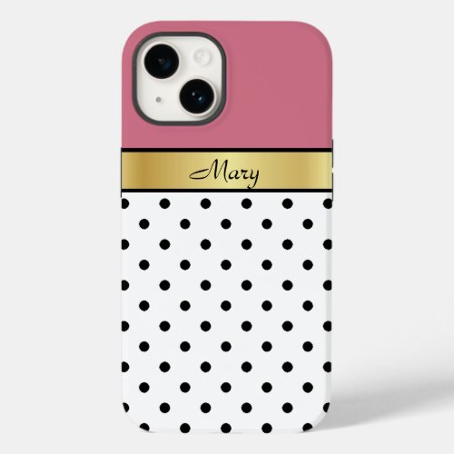 Sweet Girly Honeysuckle Pink White Black Polka Dot Case_Mate iPhone 14 Case