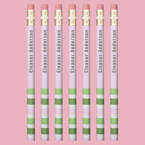 Sweet Girly Pink Green Pastel Striped Custom Kids  Pencil