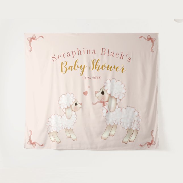 Sweet Girly Pink Lamb Baby Shower Backdrop (Front (Horizontal))