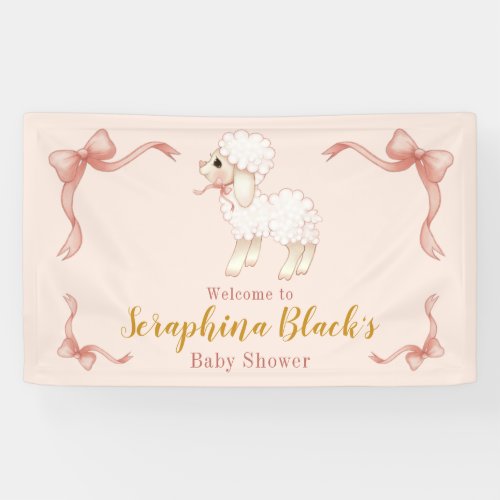 Sweet Girly Pink Lamb Baby Shower Banner