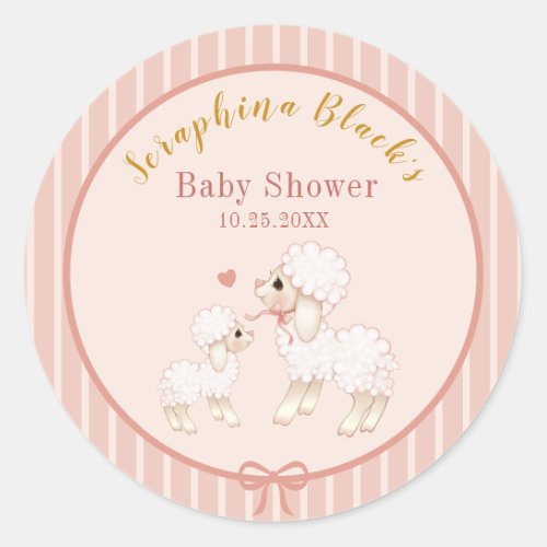 Sweet Girly Pink Lamb Baby Shower Classic Round Sticker