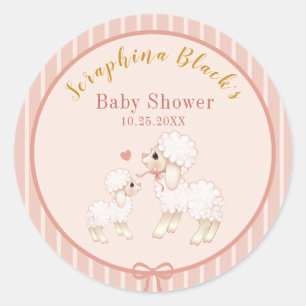 Sweet Girly Pink Lamb Baby Shower Classic Round Sticker