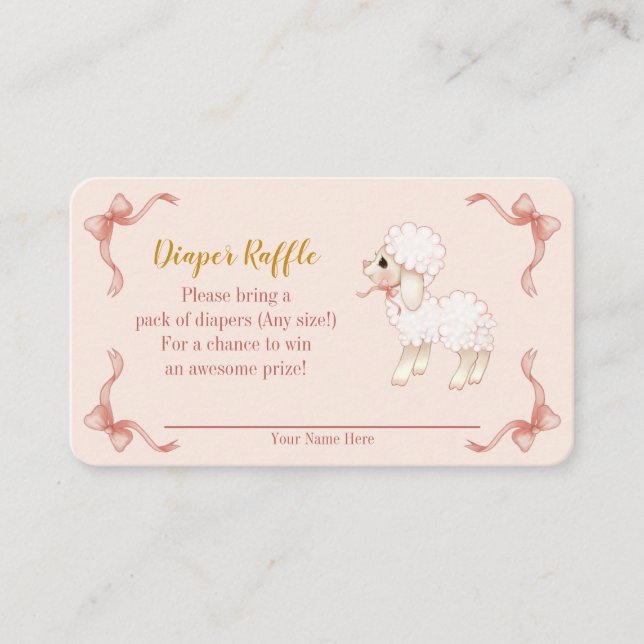 Sweet Girly Pink Lamb Baby Shower Diaper Raffle En Enclosure Card (Front)