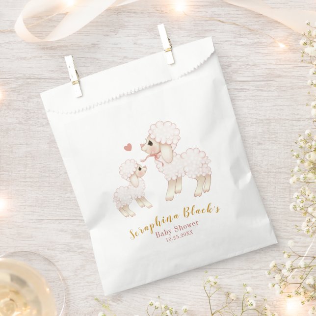 Sweet Girly Pink Lamb Baby Shower Favor Bag (Clipped)