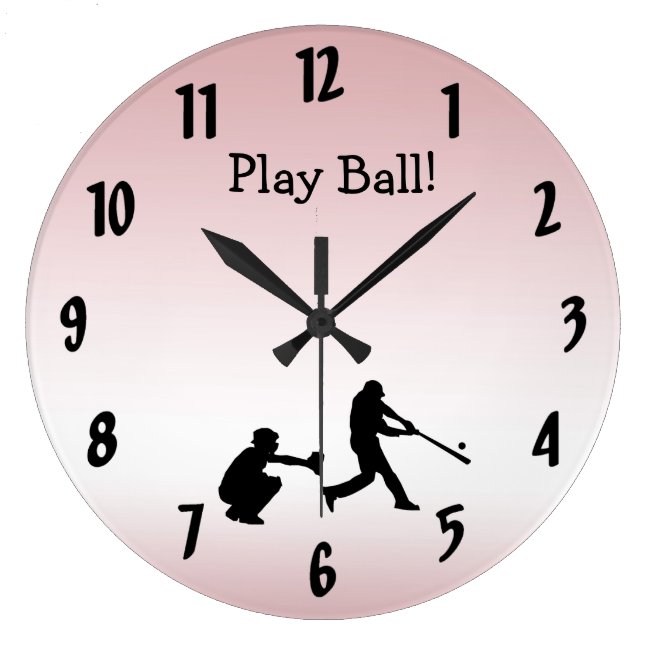 Sweet Girly Pink Play Ball Baseball Sports Clock