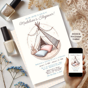 Sweet Girly Teepee Sleepover Party Birthday  Invitation