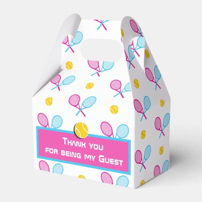 Sweet girly tennis gable favor boxes (Front Side)