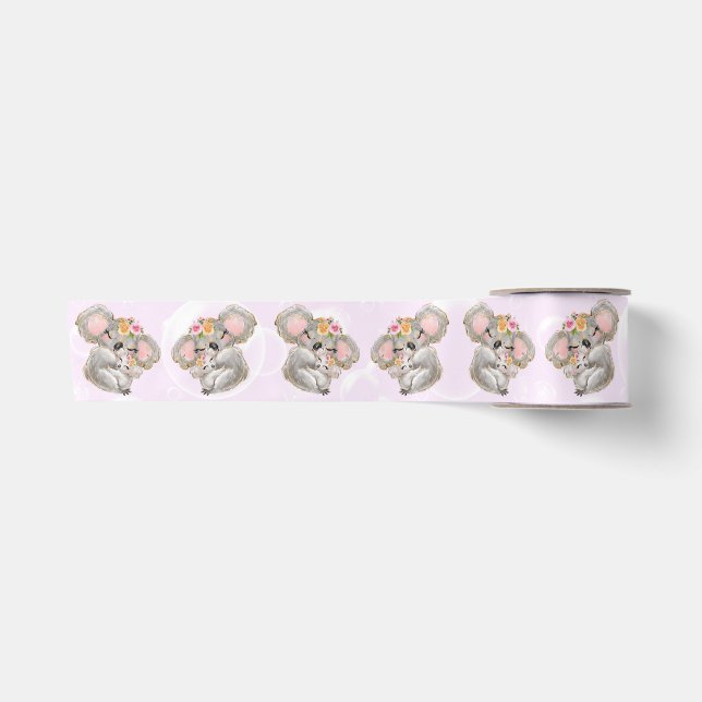 Sweet Girly Watercolor Koala Pink Baby Shower Satin Ribbon (Front)