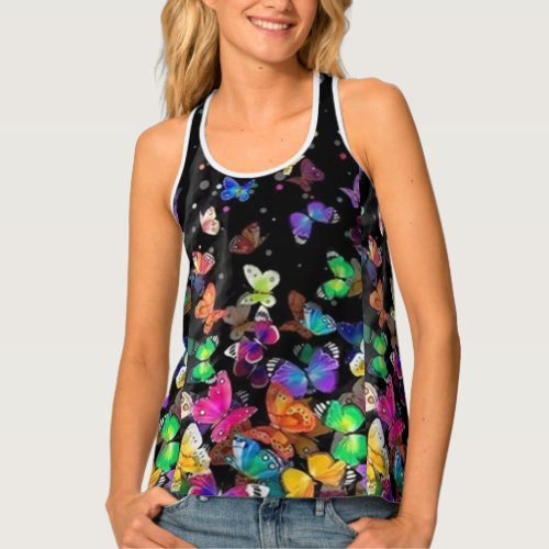 Sweet Gisele Colorful Butterfly Ladies V_Neck 3D G Tank Top