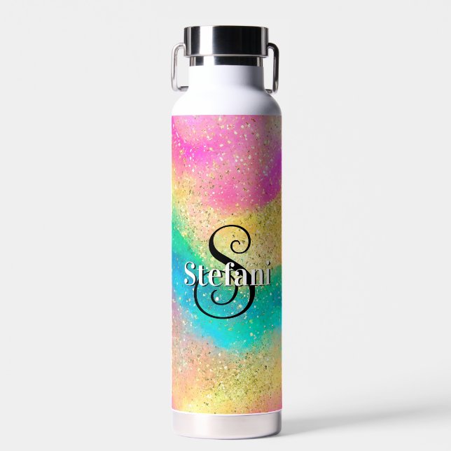 Sweet Glamorous Rainbow Alcohol Ink Splash Water Bottle (Front)