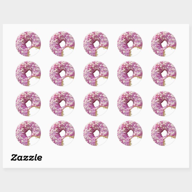 SWEET Glazed Donut with Bite Mark Classic Round Sticker (Sheet)