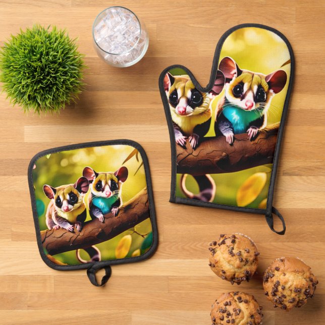 Sweet Glider Pair Design Oven Mitt & Pot Holder Set (Top Down)