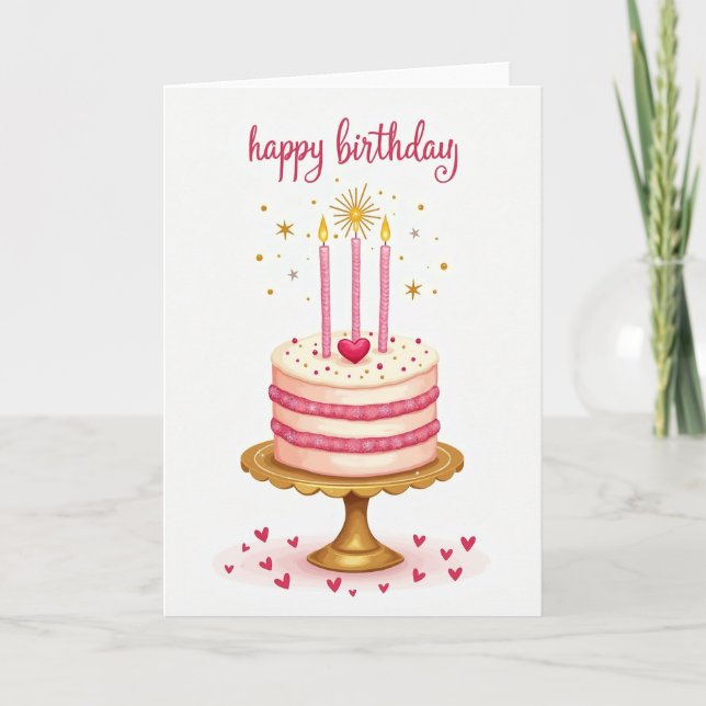 Sweet Glitter Cake Birthday Card (Front)