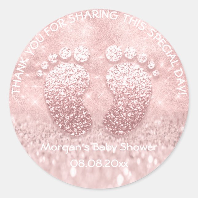 Sweet Glitter Feet Baby Shower Favor Thank You Classic Round Sticker (Front)